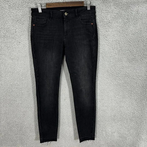 DL1961 Emma Low‎ Rise Skinny Jean 28 in Nighthawk black Dark Wash frayed hem - Picture 1 of 10